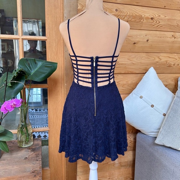 B. Darlin Royal Blue Lace Fit & Flare Dress Size 4 | Strappy Back Party Glam - Picture 12 of 15